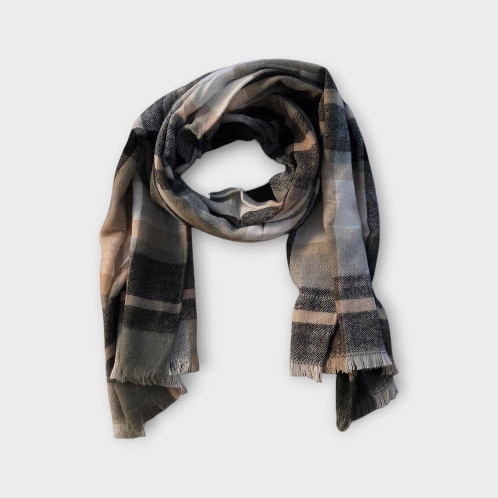BP New Plaid Scarf in Black, Gray, and Tan One Size - Picture 3 of 6